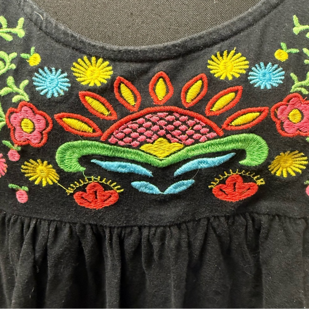 South Main XXL Black Floral Embroidered Boho Peasant Top Cotton - Picture 3 of 10